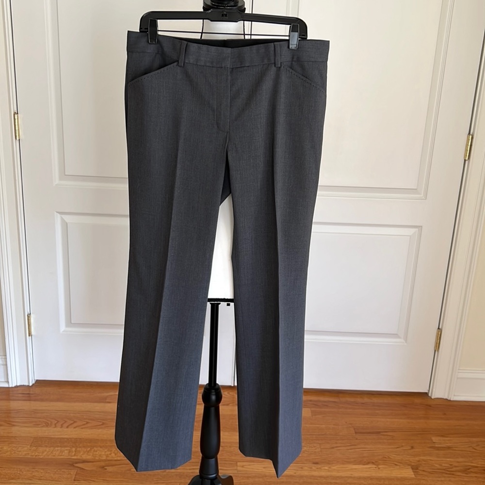 Elie Tahari charcoal flare leg pant with front slant pockets, unlined